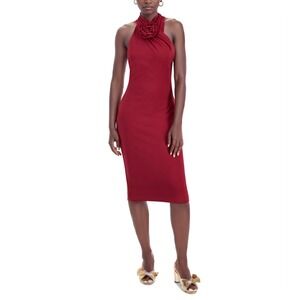 Rachel Roy Harland Dress Womens Medium Cabernet Rose Halter Sheath‎ Sleeveless